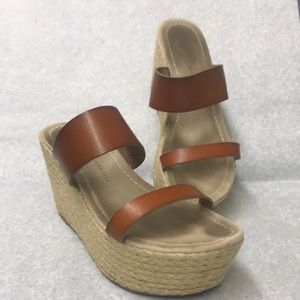 Brown Leather Strappy Gap Platforms, 8
